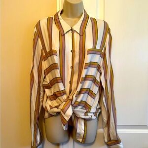 Willow-Root long sleeve off-white golden rod+rose stripes tiny black pin stripe